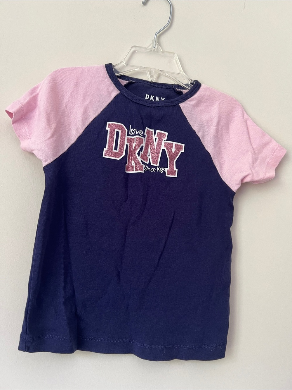 DKNY Navy and Light Pink Raglan Logo Tee